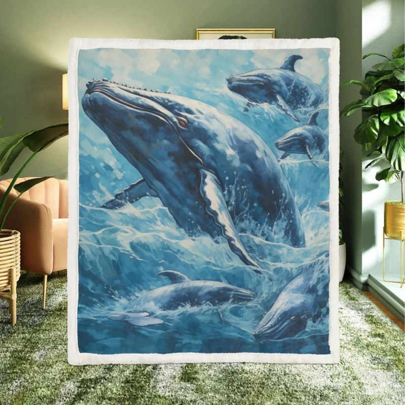 Mother Whale and Babies Sherpa Fleece Blanket