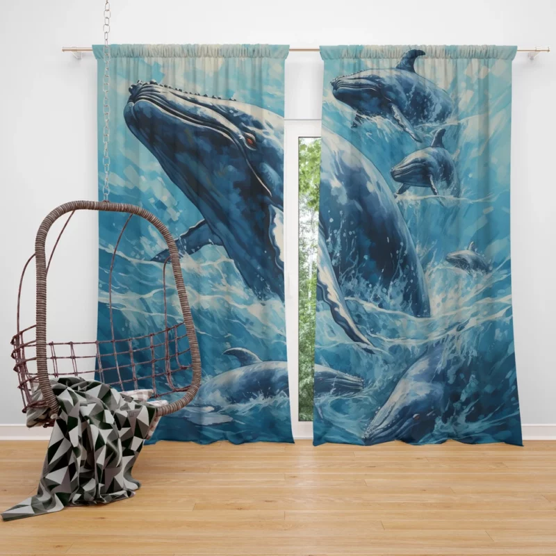 Mother Whale and Babies Window Curtain