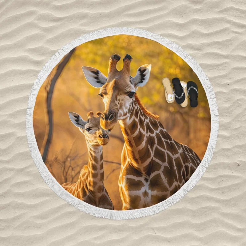 Mother and Baby Giraffe Round Beach Towel