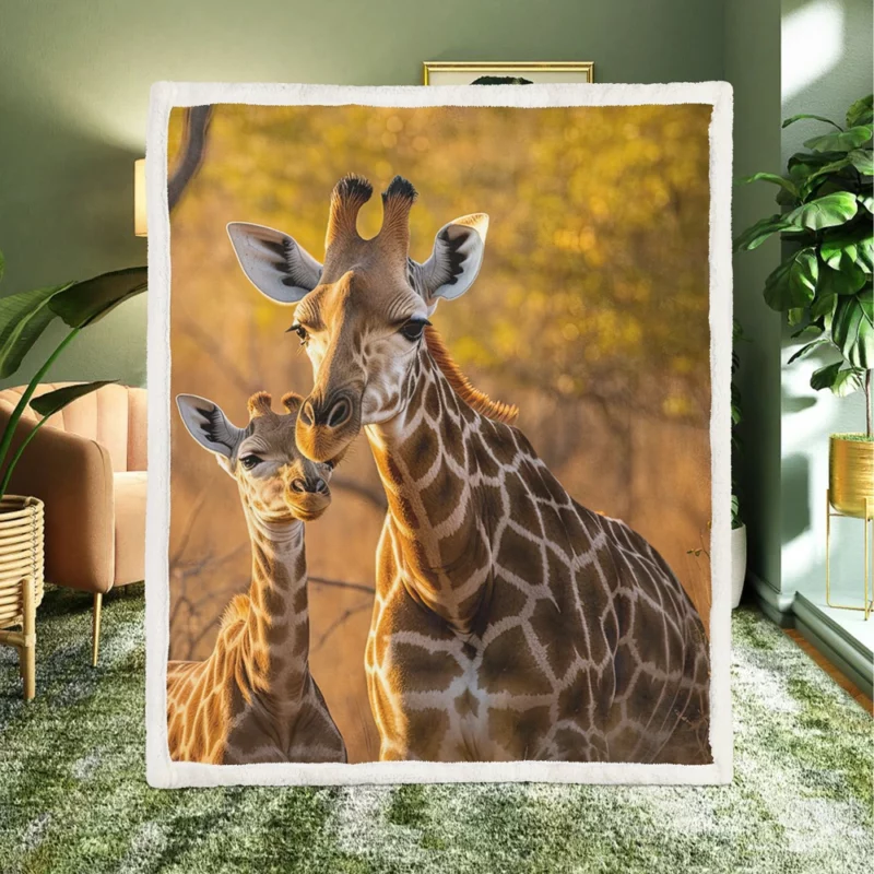 Mother and Baby Giraffe Sherpa Fleece Blanket