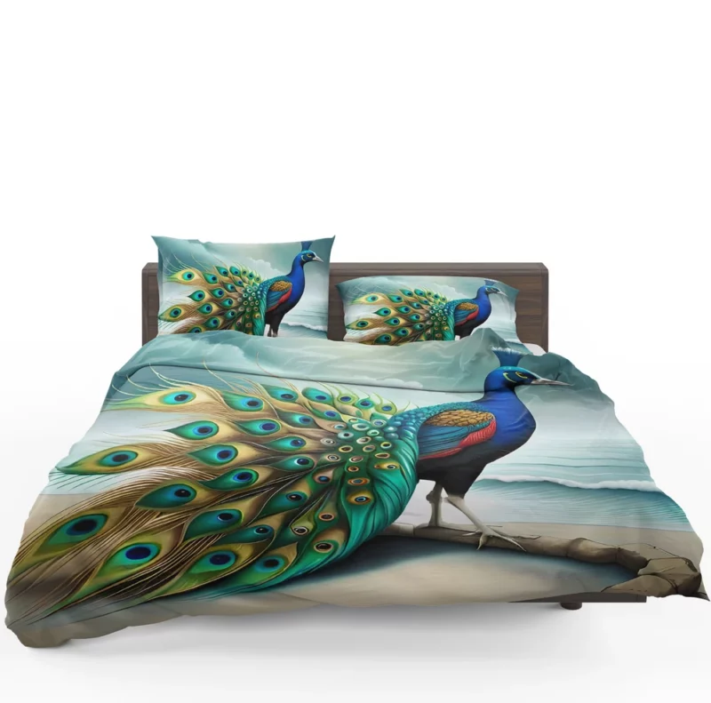 Multicolored Beauty Displaying Peacock Feathers Bedding Set 1