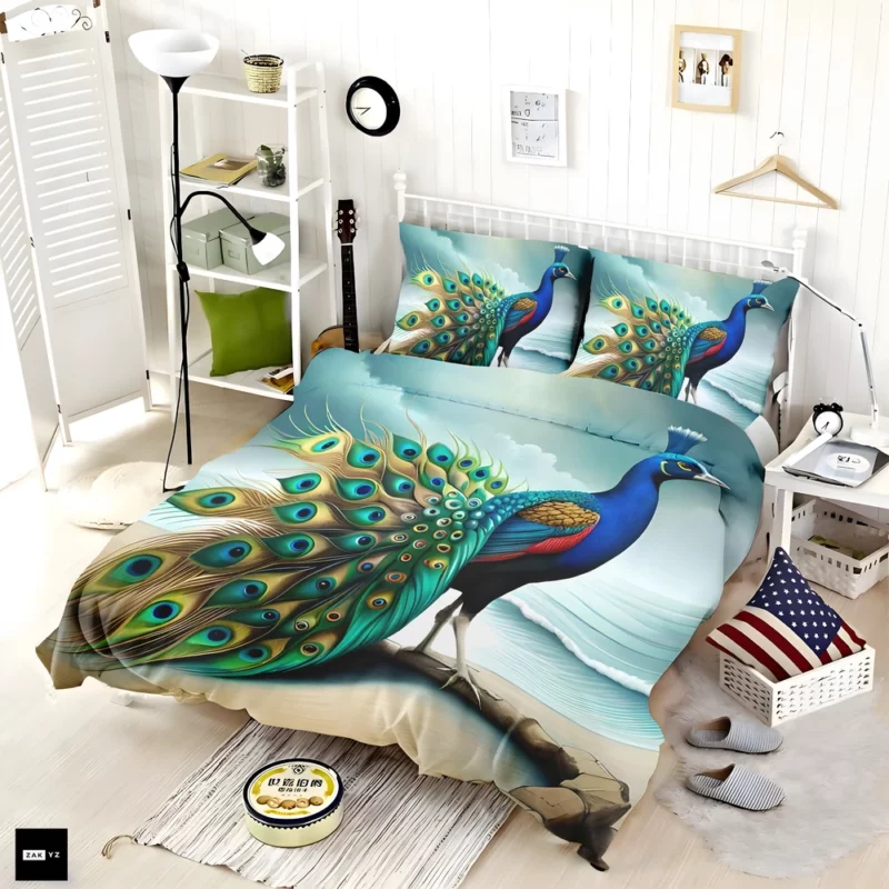 Multicolored Beauty Displaying Peacock Feathers Bedding Set