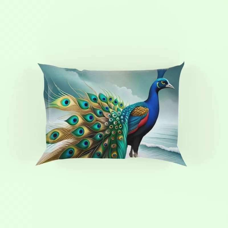 Multicolored Beauty Displaying Peacock Feathers Pillow Case