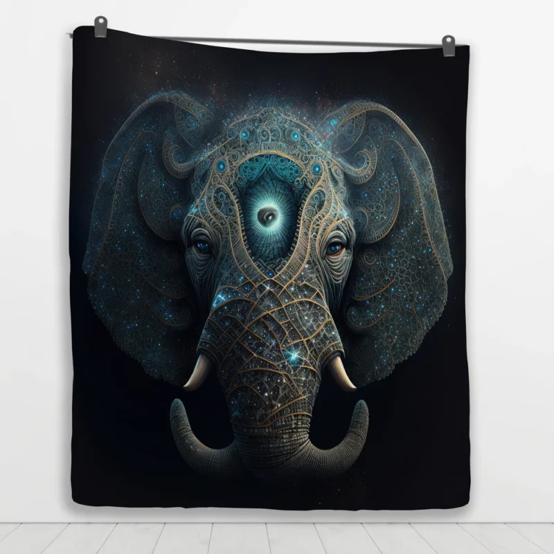 Mystical Elephant Head Illustration Quilt Blanket 1