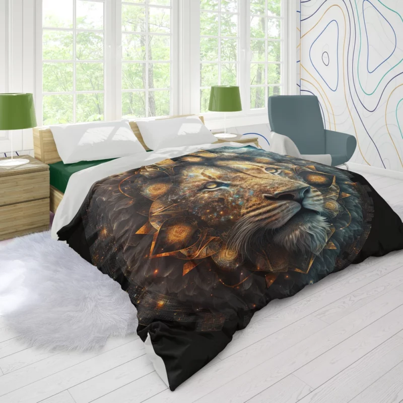 Mystical Lion Face Illustration Duvet Cover