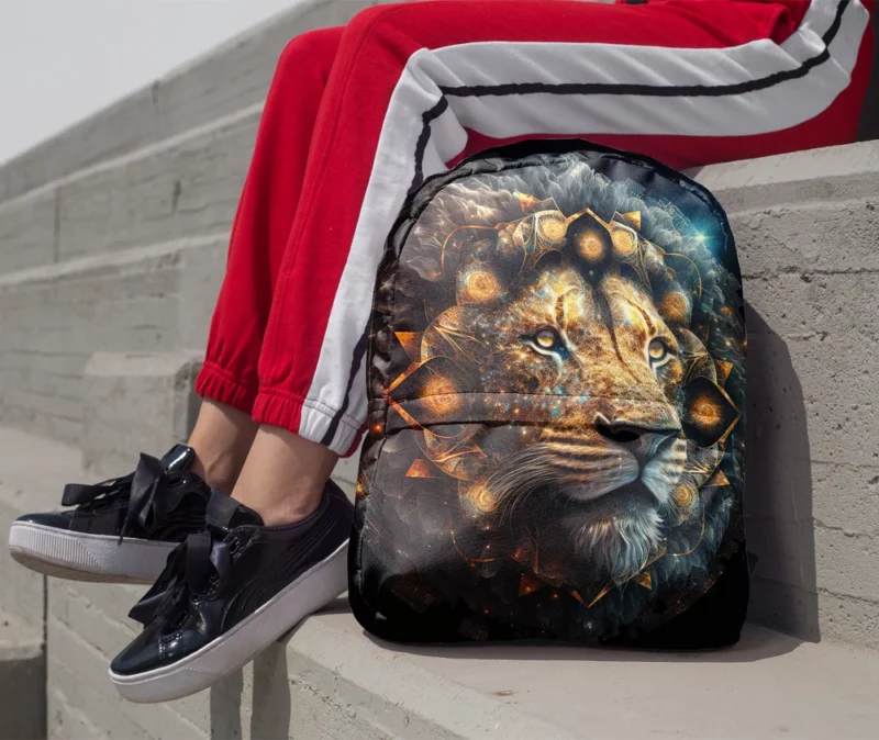 Mystical Lion Face Illustration Minimalist Backpack 1