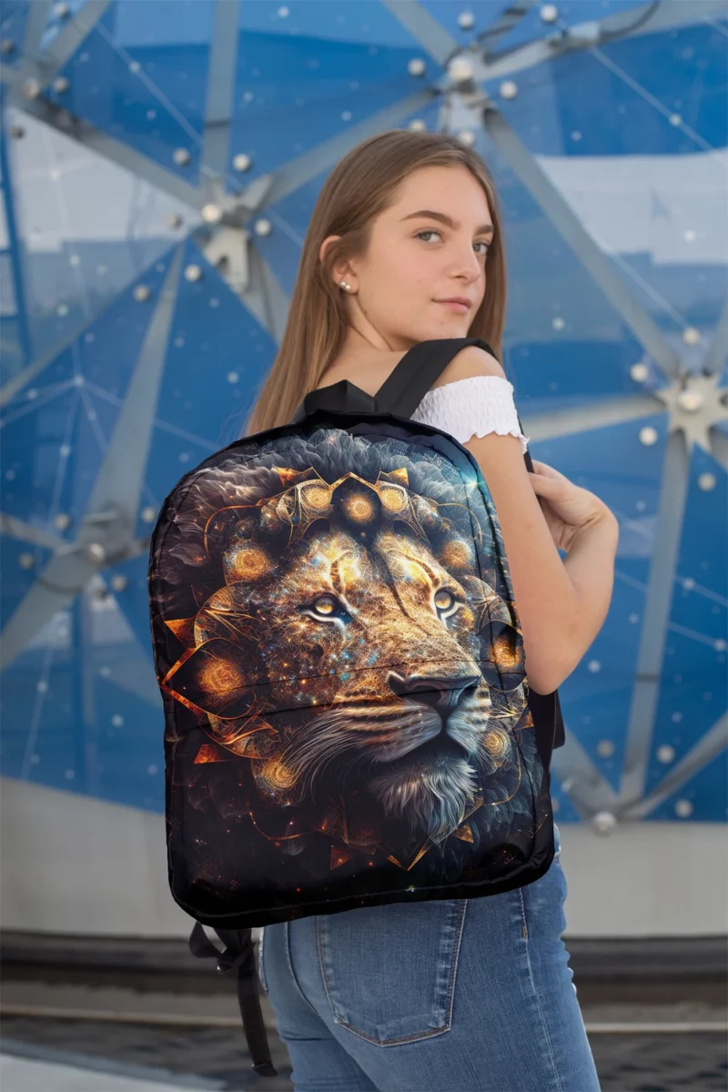 Mystical Lion Face Illustration Minimalist Backpack 2