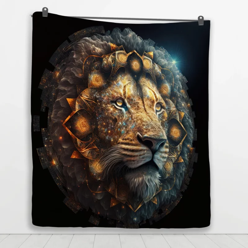 Mystical Lion Face Illustration Quilt Blanket 1