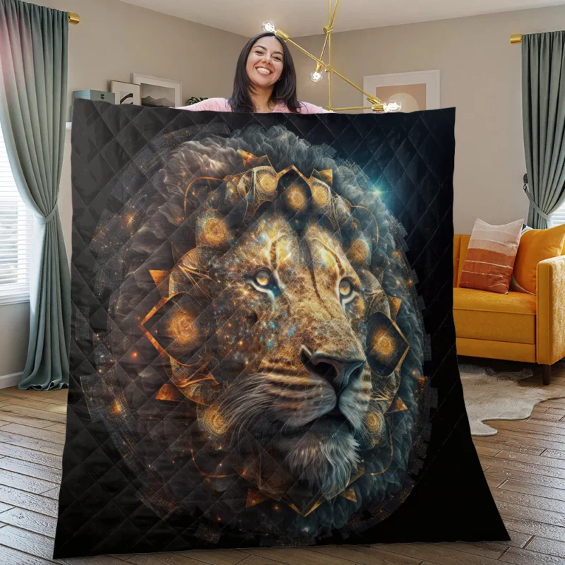 Mystical Lion Face Illustration Quilt Blanket