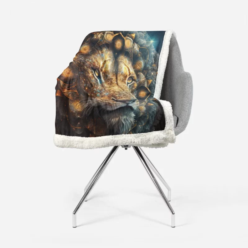 Mystical Lion Face Illustration Sherpa Fleece Blanket 1