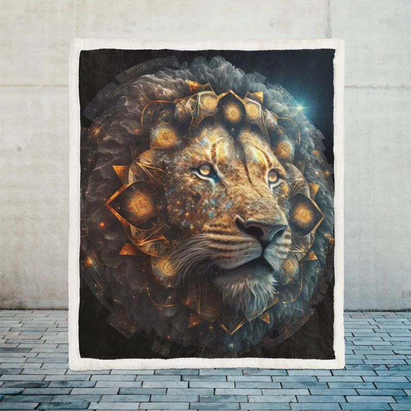 Mystical Lion Face Illustration Sherpa Fleece Blanket