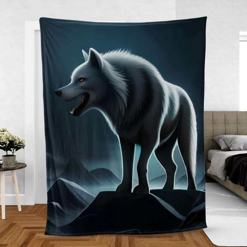 Mythological Wolf Illustration Fleece Blanket