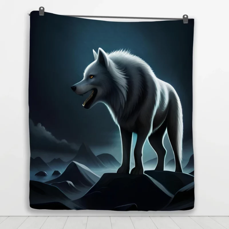 Mythological Wolf Illustration Quilt Blanket 1