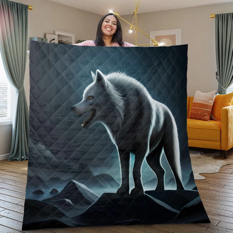 Mythological Wolf Illustration Quilt Blanket