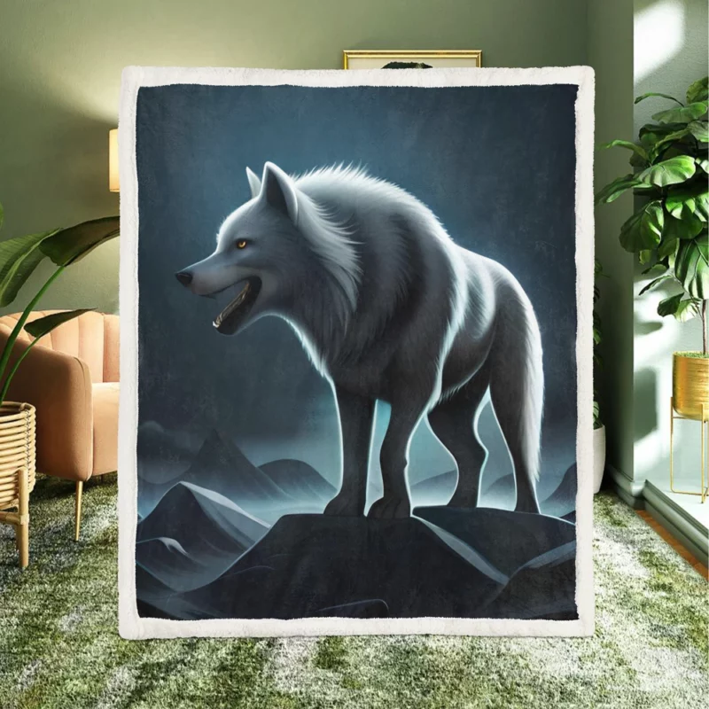 Mythological Wolf Illustration Sherpa Fleece Blanket