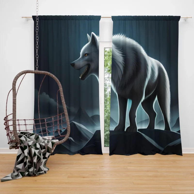 Mythological Wolf Illustration Window Curtain