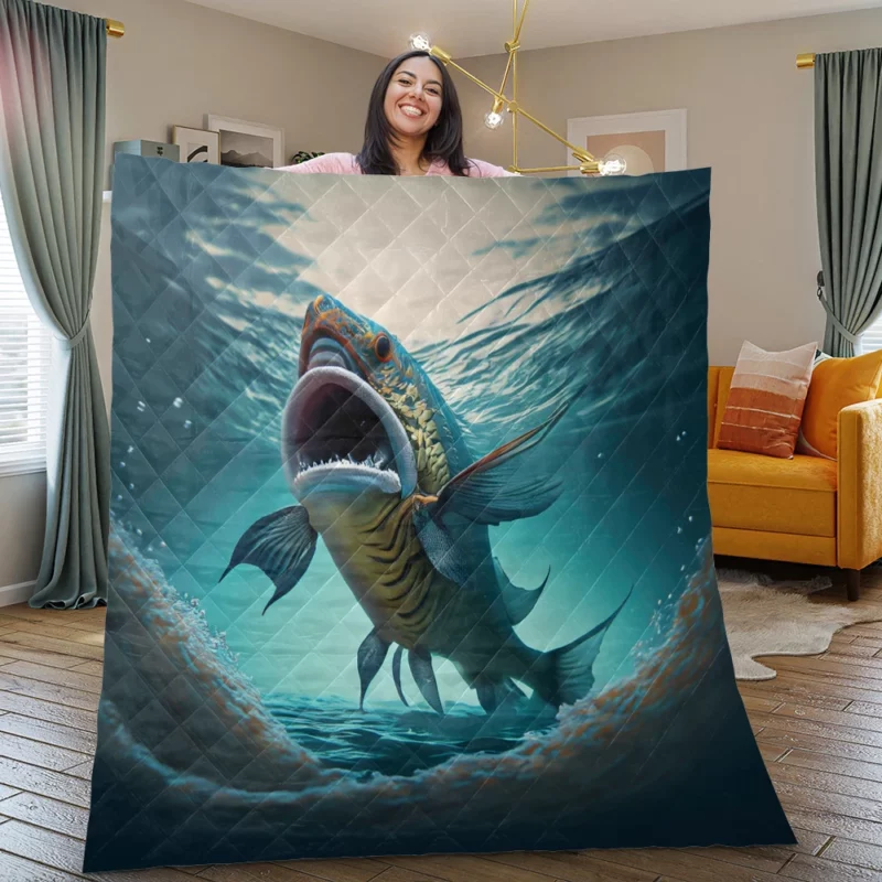 Naughty Shark with Quirky Features Quilt Blanket