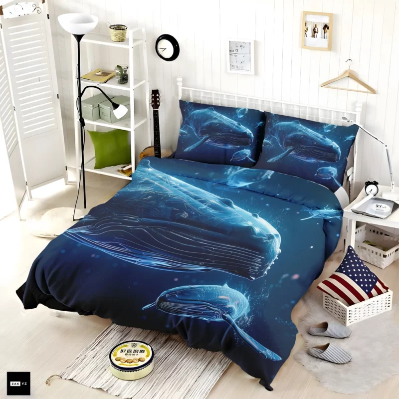 Neon Whales in Space Bedding Set