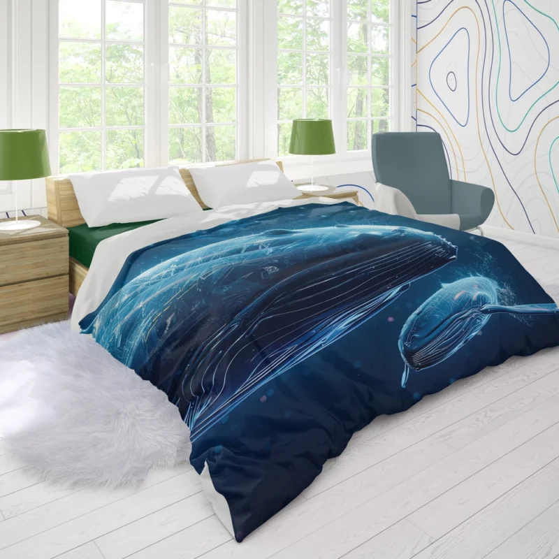Neon Whales in Space Duvet Cover