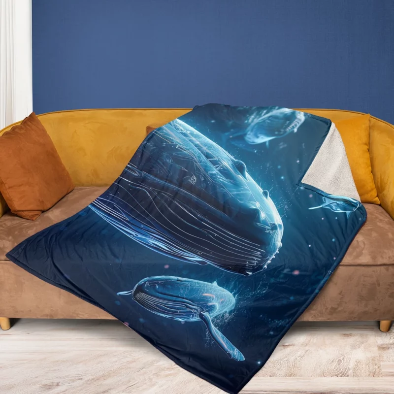 Neon Whales in Space Fleece Blanket 1