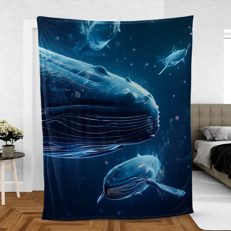 Neon Whales in Space Fleece Blanket