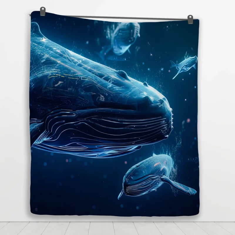 Neon Whales in Space Quilt Blanket 1