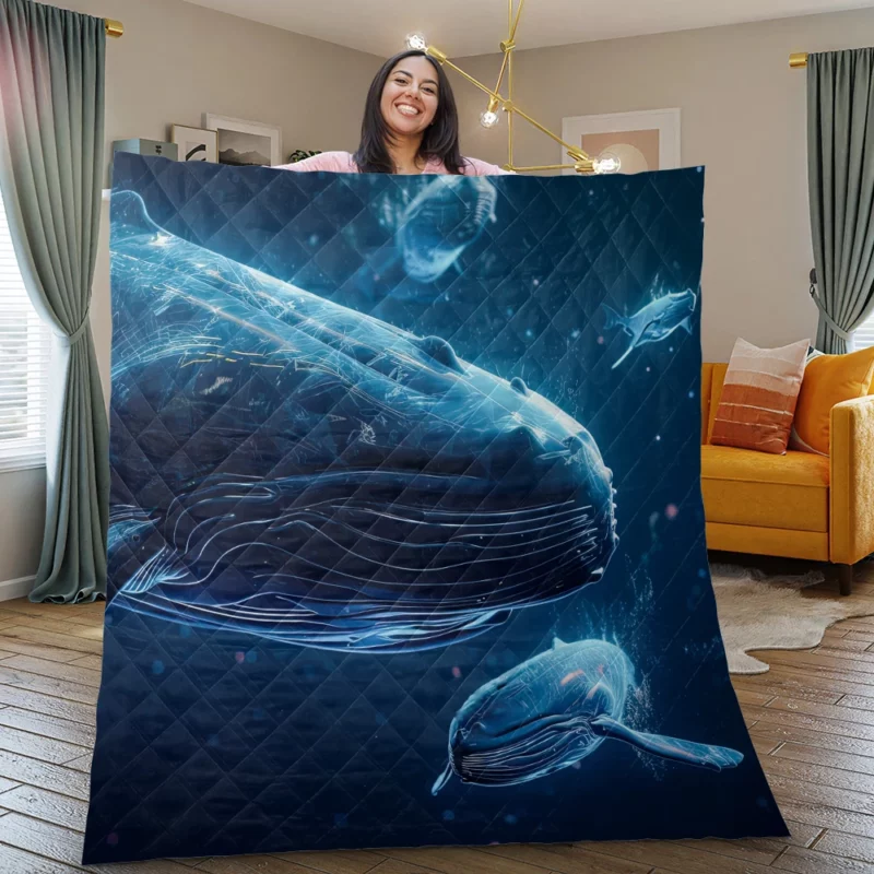 Neon Whales in Space Quilt Blanket