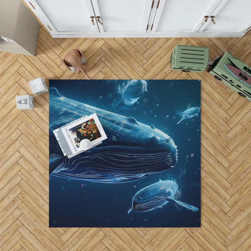 Neon Whales in Space Rug