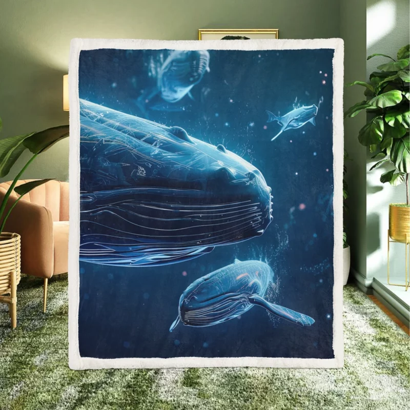 Neon Whales in Space Sherpa Fleece Blanket