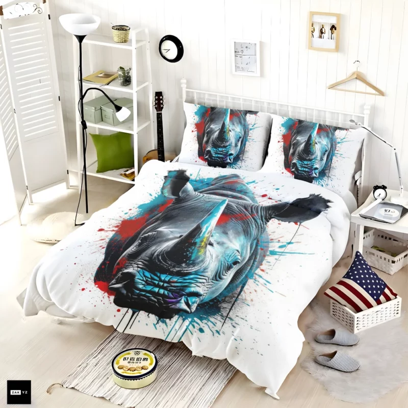 Neonpunk Rhino Head Artwork Bedding Set