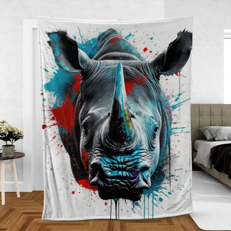 Neonpunk Rhino Head Artwork Fleece Blanket