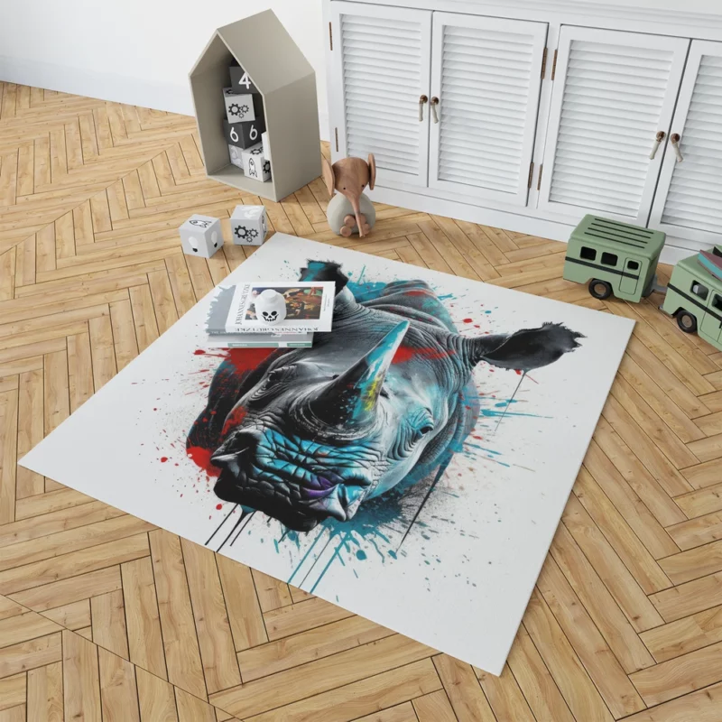 Neonpunk Rhino Head Artwork Rug 1