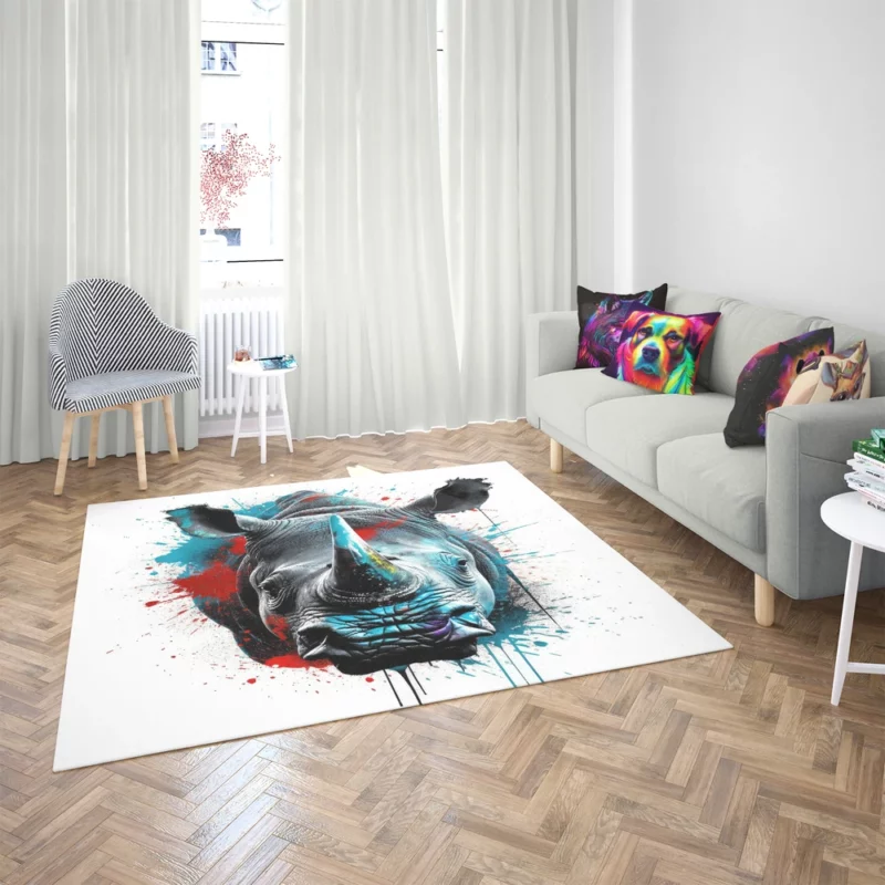 Neonpunk Rhino Head Artwork Rug 2