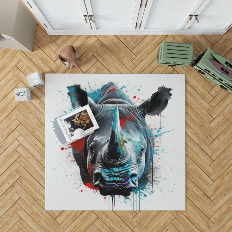 Neonpunk Rhino Head Artwork Rug