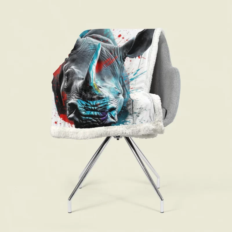 Neonpunk Rhino Head Artwork Sherpa Fleece Blanket 1