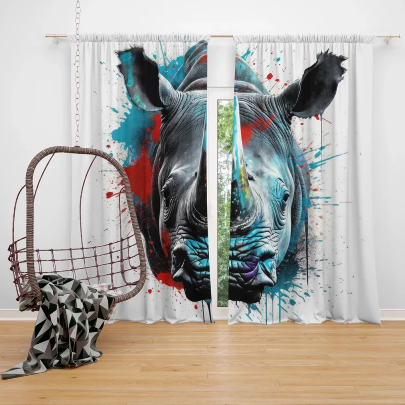 Neonpunk Rhino Head Artwork Window Curtain