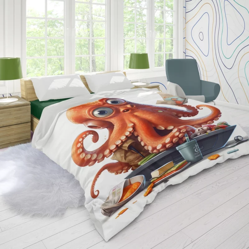 Octopus Cartoon Character Duvet Cover