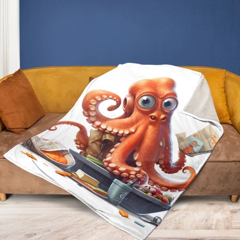 Octopus Cartoon Character Fleece Blanket 1