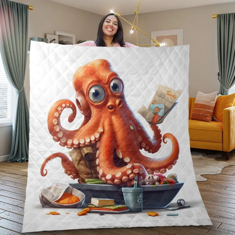 Octopus Cartoon Character Quilt Blanket