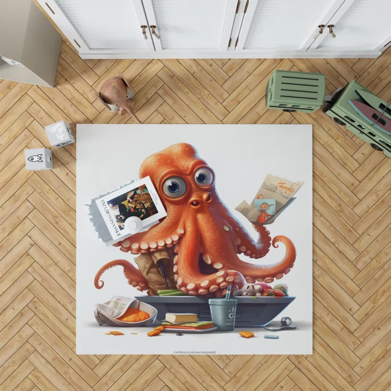 Octopus Cartoon Character Rug