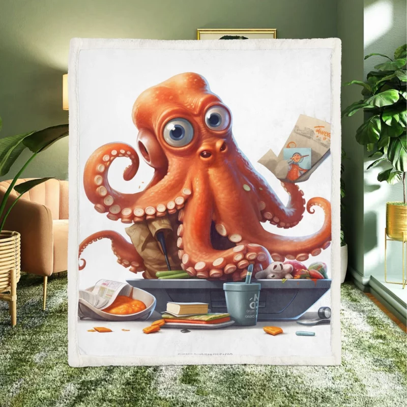 Octopus Cartoon Character Sherpa Fleece Blanket