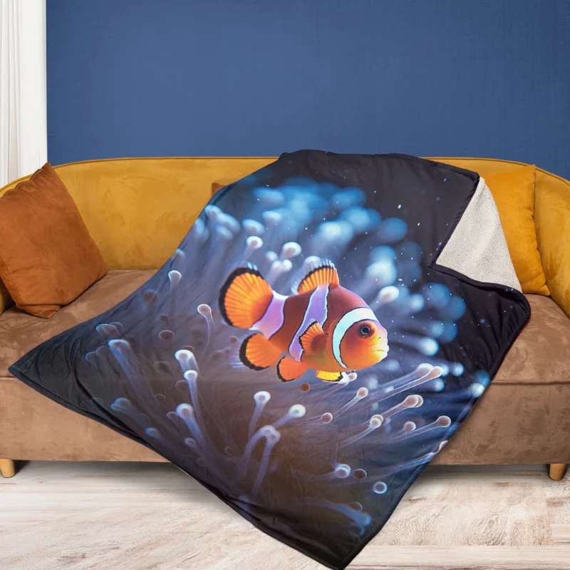 Orange Clownfish Swimming Fleece Blanket 1