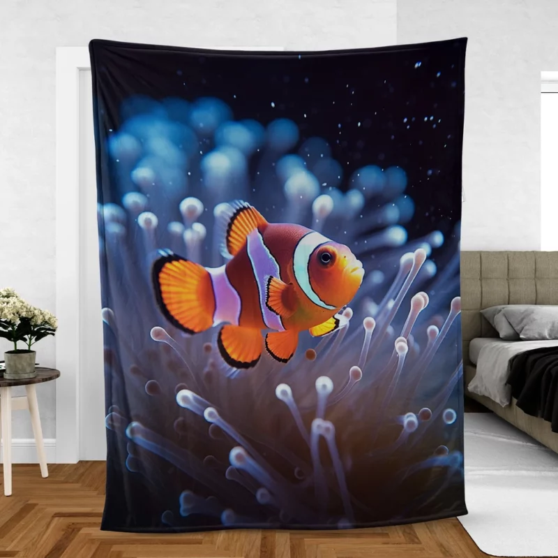 Orange Clownfish Swimming Fleece Blanket