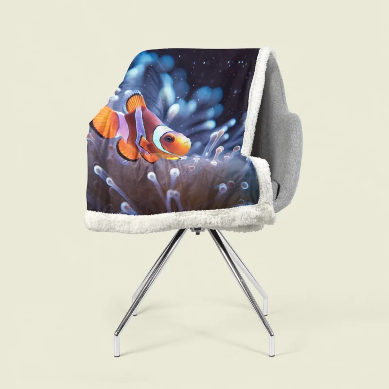 Orange Clownfish Swimming Sherpa Fleece Blanket 1