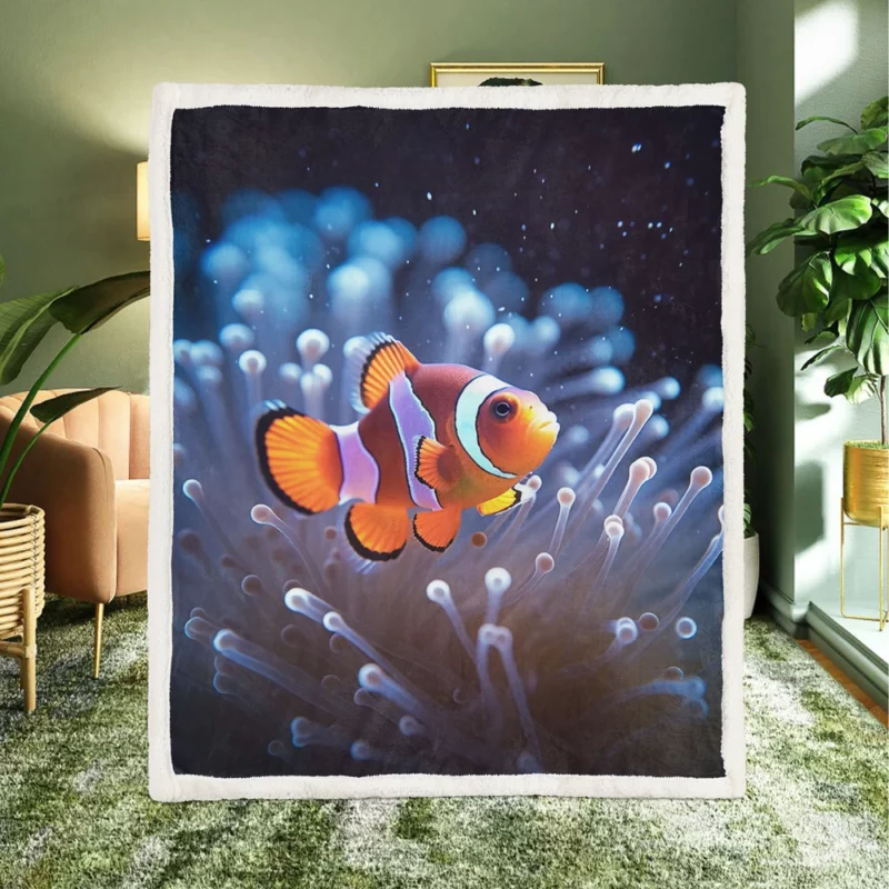 Orange Clownfish Swimming Sherpa Fleece Blanket