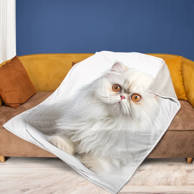 Orange Eyed Angora Cat Fleece Blanket 1