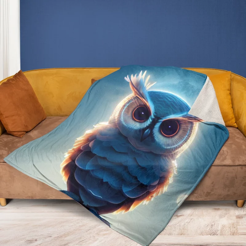 Orange-Eyed Owl Painting Fleece Blanket 1