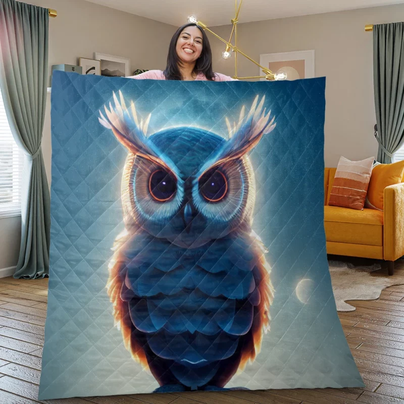 Orange-Eyed Owl Painting Quilt Blanket