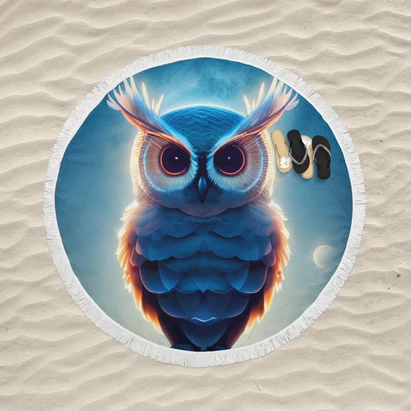 Orange-Eyed Owl Painting Round Beach Towel