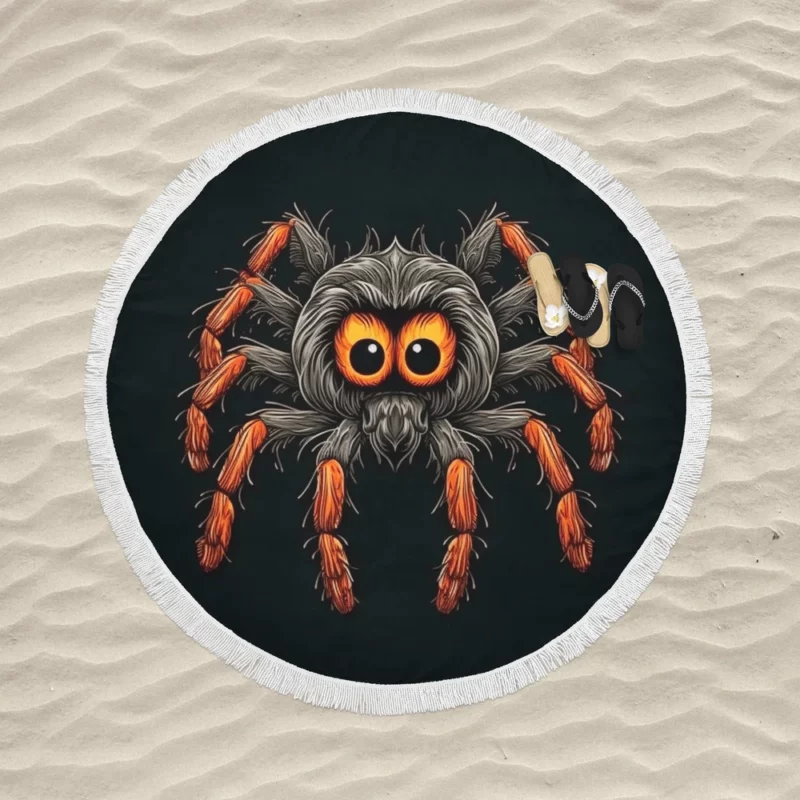 Orange Eyed Spider Close-Up Round Beach Towel